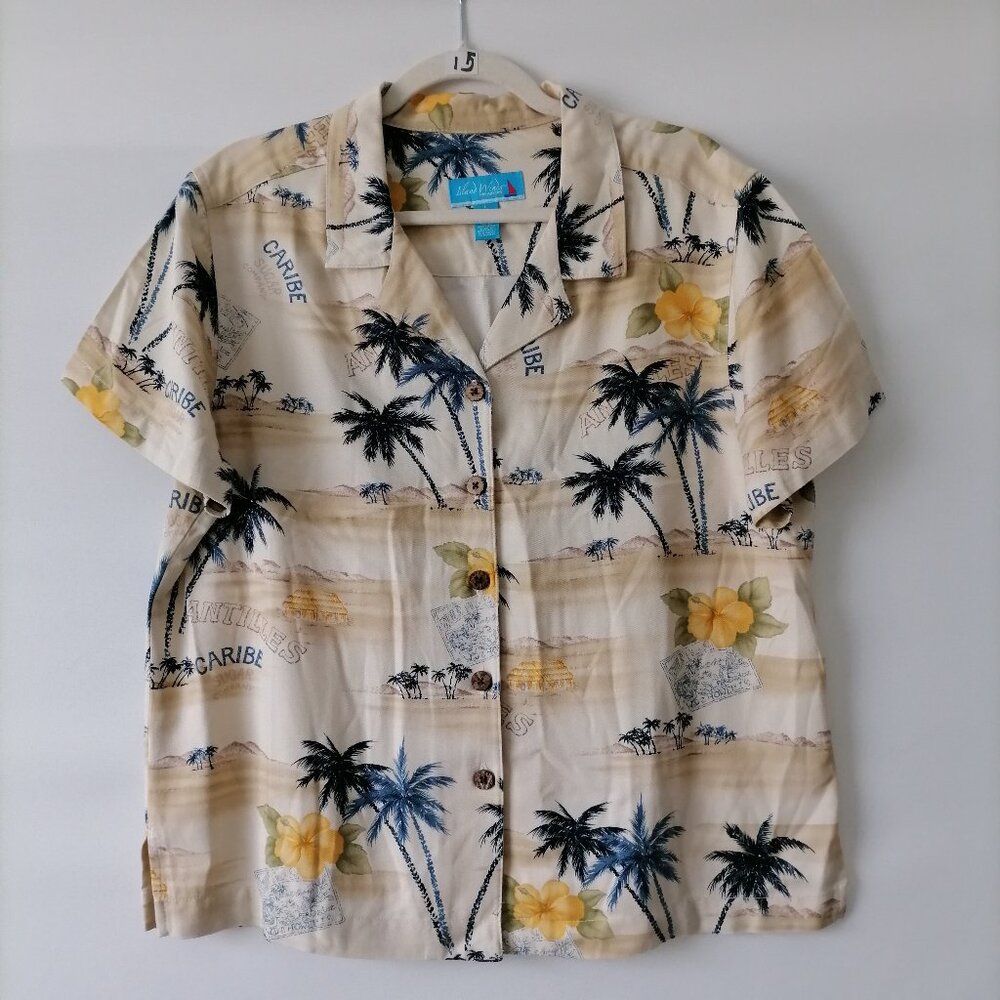 Vintage Island Winds Fine Anytime Womens Yellow Hawaiian Print Shirt Size L